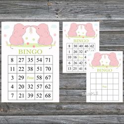 Pink Elephant bingo cards,Baby Elephant bingo game,Elephant printable bingo cards,60 Bingo Cards,INSTANT DOWNLOAD--194