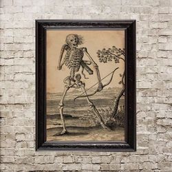 Skeleton shooting a bow. Mystical religious decor. Death poster. 249