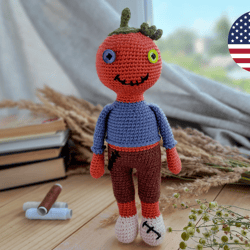 crochet pumpkin doll pattern, halloween amigurumi pattern.