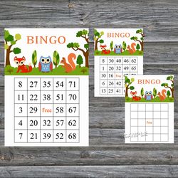 Woodland animals bingo cards,Woodland animals bingo game,Woodland printable bingo,60 Bingo Cards,INSTANT DOWNLOAD--170