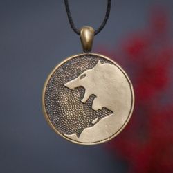 wolves pendant hati and skoll in viking style. celtic ornament necklace. totem jewelry. wolf leather necklace. present