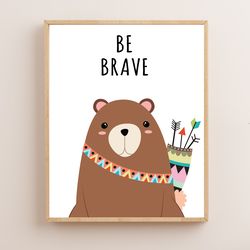 Nursery wall art, Be brave wall art, Bear nursery wall art, Nursery decor, Be Brave poster, Forest Animals Wall Art