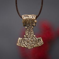 Thor hammer Mjolnir with floral ornament. Viking necklace with celtic ornament. Handmade pagan jewelry.
