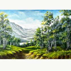 Birch Tree Painting Landscape Original Artwork 16x24 inch by Oksana Stepanova