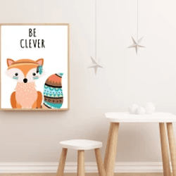 Nursery wall art, Be clever wall art, Fox nursery wall art, Nursery decor, Be Clever poster, Forest Animals Wall Art
