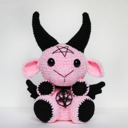 Baphomet plushie, Pink/Black small baphomet plush toy, Creepy plush toy, creepy gift, Occult Plush, Cute Baphomet