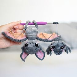 2 in 1 Halloween Crochet pattern bat and spider, PDF Digital Download, DIY Amigurumi bat pattern spider toy