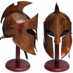 Knight Roman 300 Spartan Armour Handmade Movie Warrior Costume Helmet with Wooden Stand