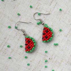 Fruit earrings, watermelon earrings, juicy earrings, fruit jewelry, beaded fruit