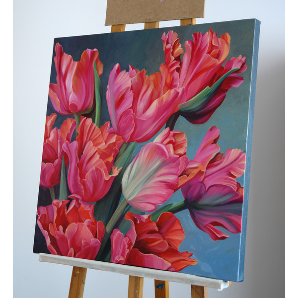 tulips pink flowers bouquet oil painting.jpg