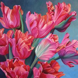Pink tulips Original oil painting Flowers art Large painting Wall art decor