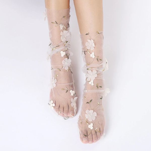 Tulle Floral Mesh Socks for Woman | Sheer Socks Flowers Thin - Inspire ...