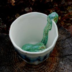 Ceramic art mug Snake Surprise mug Coffee tea cup Multicolored ceramic mug Snake figurine inside Funny gift
