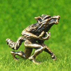 Figurine Werewolf, Wolf statuette, miniature of bronze, metal figurine