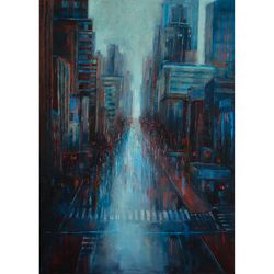 Cityscape Original oil painting New-York landscape impasto painting Abstract art