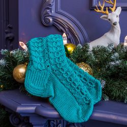 Hand knitted socks turquoise color. Handmade.