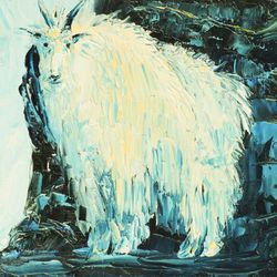 Snow Goat Painting Animal Original Art Oil Small Impasto Painting Goat Artwork Abstract Art 5 by 7" by originalpainting