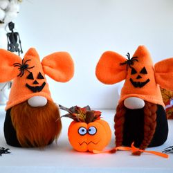 set of halloween gnomes mickey and mini mouse with pumpkin