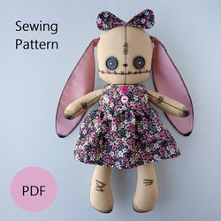 Creepy Cute Bunny Sewing Pattern PDF, Goth Rag Doll Tutorial, Stuffed Animal, Instant Download, Handmade Doll Pattern