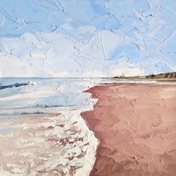 Beach painting sea coast hand painted original art impasto oil painting summer landscape seascape wall art by AlyonArt