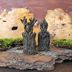 Set 2 figurines – Horned god Cernunnos statue, Green Man figurine Mini statuette Celtic god Pagan altar decor Wicca