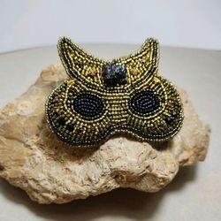 Moon mask brooch embroidered brooch beaded jewelry volcanic stone