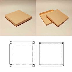 flat square box template, flat box with lid, flat gift box, square box with lid, square gift box, svg pdf, cricut, dxf