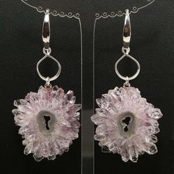 Large Amethyst Slice Earrings Amethyst Stalactite Crystal Druze Purple Lilac Lavender Violet Long Earrings Jewelry 6120