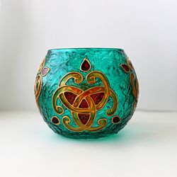 emerald candle holder tealight holder hand-painted light bowl centerpiece
