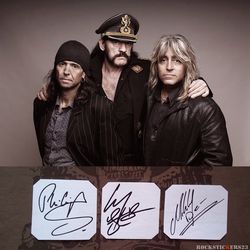 Motorhead autographs vinyl stickers Lemmy Kilmister, Phil Campbell, Mikkey Dee signature guitar decal