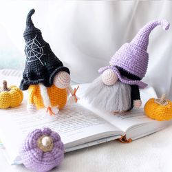 Pair of Fall Gnomes, Halloween Gnomes, Pumpkin, Witch gnomes with two pumpkins, Gnomes doll, Thanksgiving Tomte Gnomes