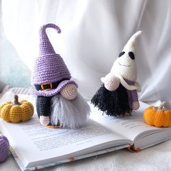 Pair of Fall Gnomes, Halloween Gnomes, Ghost, Witch gnomes with two pumpkins, Gnomes doll, Thanksgiving Tomte Gnomes