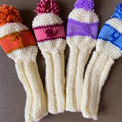 classic knitted golf club headcover new 4 pc white knit club covers