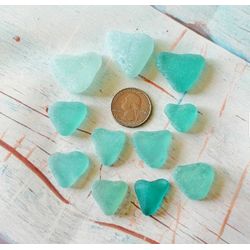 Aqua blue Sea glass Heart Shaped FREE SHIPPING Sea Glass Hearts for Sea Glass Jewelry Heart Shaped Beach Glass