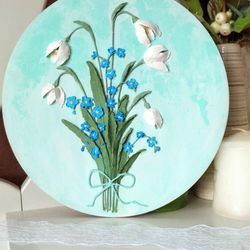 Bouquet of 3D forget - me - nots and snowdrops Mother's day gift Floral painting Wall decor Home decor