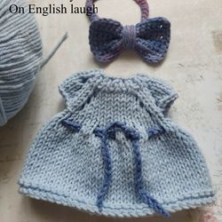 KNIT PDF PATTERN Dress for toy/ Toy outfit/ Clothes for doll, toy and teddy bear/ Mini dress knitting pattern for doll