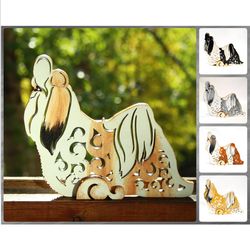 Shih Tzu figurine, dog statue made of wood (MDF), statuette hand-painted with acrylic and metallic paint