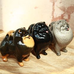 figurine Pomeranian dog porcelain handmade statuette