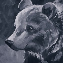 Bear Head Original Acrylic Painting Black and White Art Animals Wall Decor
