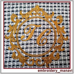 Monogram frame with curls Digital machine embroidery design