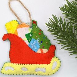 Santa's sleigh, Christmas ornament for Christmas tree decoration or kids advent calendar