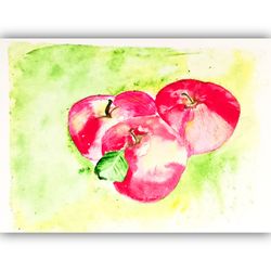 Apples Painting Still Life Original Art Watercolor Painting Food Wall Art Fruits Home Decor Art