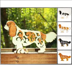 Statuette Cavalier King Charles Spaniel figurine made of wood, hand-painted with acrylic and metallic paint