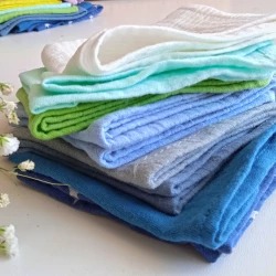 Reusable muslin handkerchiefs,  washable eco-friendly fabric tissue, set of 6 double gauze cotton hankies various colors