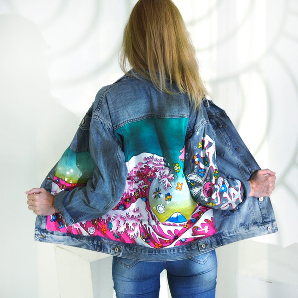 hand painted women jacket-jean jacket-denim jacket-girl fabric clothing-designer art-wearable art-custom clothes 5.jpg