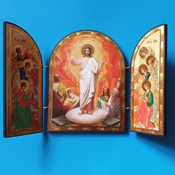 The Resurrection of Jesus Christ | Orthodox icon triptych  | wooden icon  7.8x4.8" free shipping