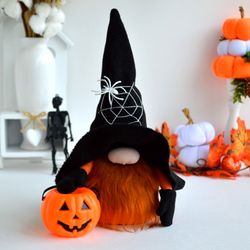 Gnome Witch with Broom and Pumpkin / Halloween Tiered Party Tray Decor