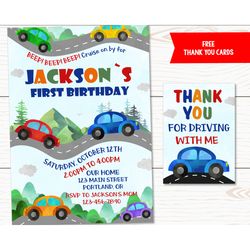 Cars birthday invitation Cars invitation 1st birthday Transportation party invite First birthday Drive by birthday party