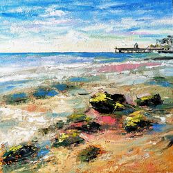 Coastal Landscape Original Oil Painting Beach Painting Original Art Seascape Painting Impasto Seaside Artwork 10" by 10"
