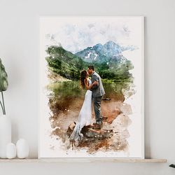 Wall decor, Custom Wall art, Canvas portrait painting, Digital Watercolor portrait, Wall art, Wedding portrait, Canvas